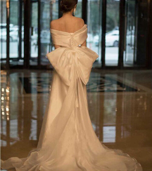 高品質！ ウエディングドレス ホワイト オフショルダー ミニトレーン  