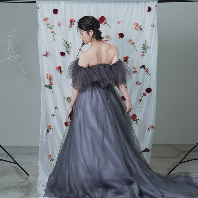 パールレース チュールスカート グレージュ色 結婚式パーティー グレー 