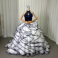 カラードレス ネイビー ビスチェドレス+ボレロ リボン 上質オーガンジー  アシンメトリー風  編み上げ  ブライダル
