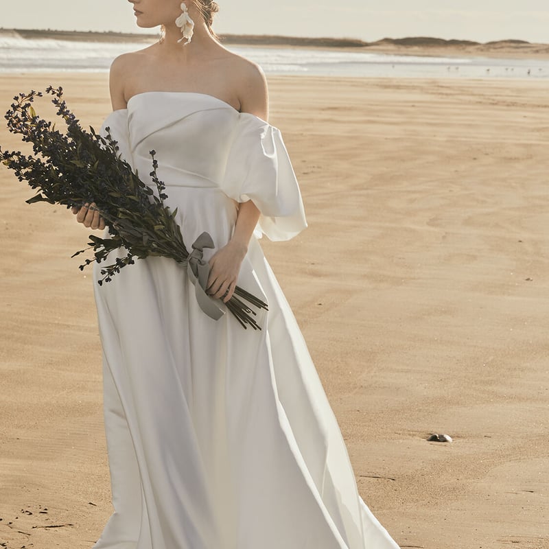 パーティードレス パフスリーブ リボン ベアトップ 2次会/合コン  