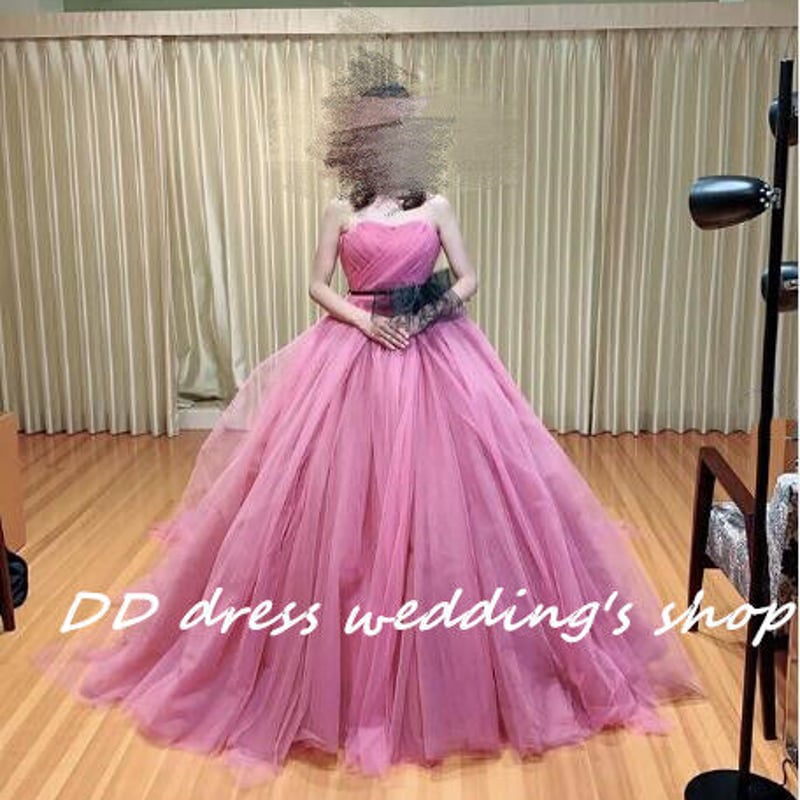 高品質！ピンク ベアトップ カラードレス ソフトチュール プリンセス  