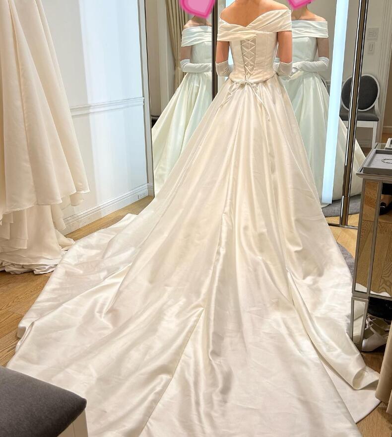 パーティードレス 取り外しオフショルダー Aライン 披露宴/結婚 パーティードレス 取り外しオフショルダー Aライン 披露宴/結婚