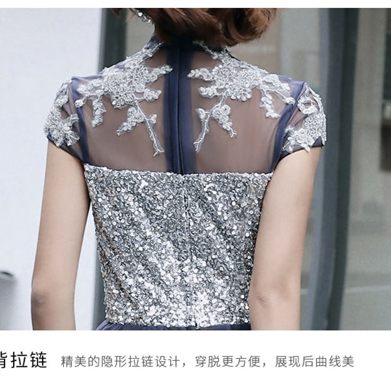 チュールレース バンドカラーワンピース S-LL】大人のシックなドット柄 バンドカラープリーツワンピース