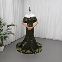 カラードレス  深緑 オフショルダー 光沢サテン  細見えシルエット ソフトマーメイドライン 花嫁 前撮り