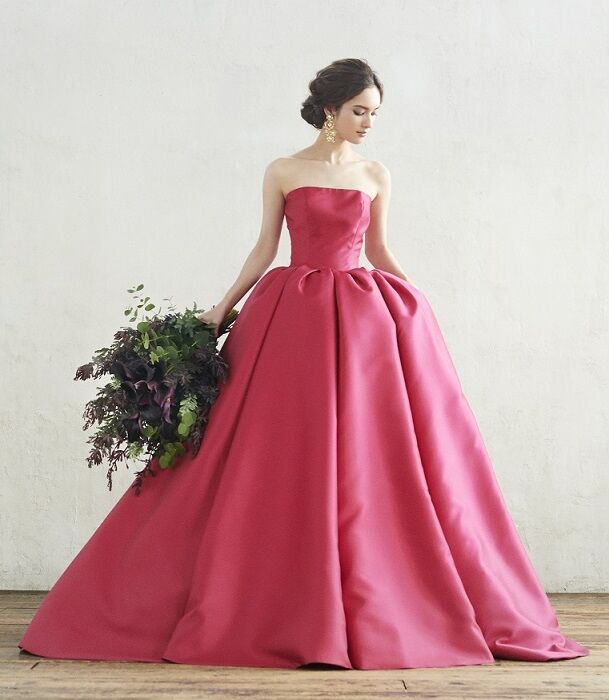 高品質！パーティードレス ビビッドピンク 取り外し可能 オフショル  