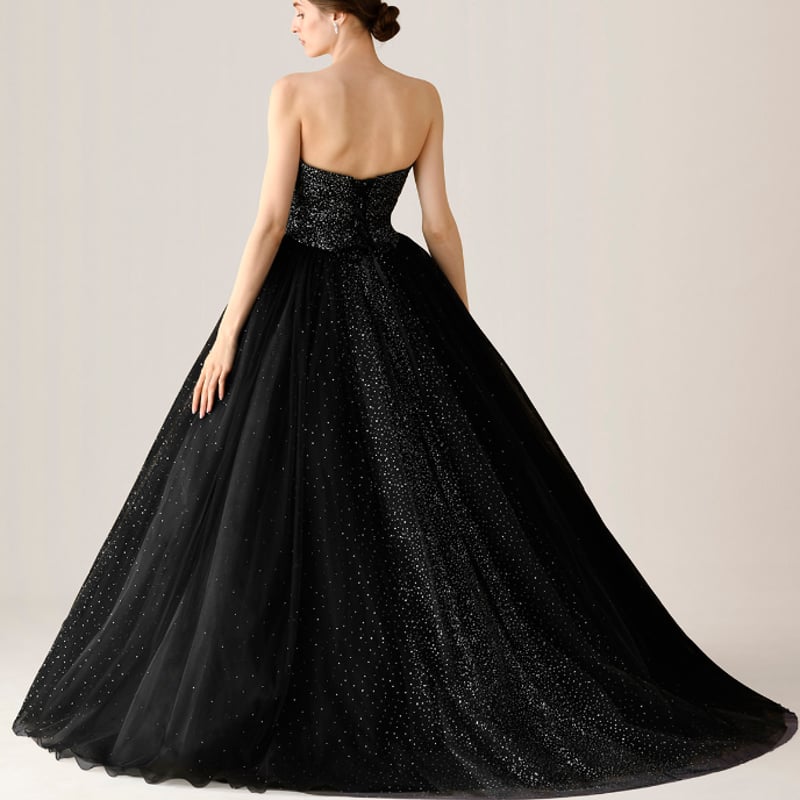 素敌な ドレス キラキラチュール トレーン チューブトップ 謝恩会  