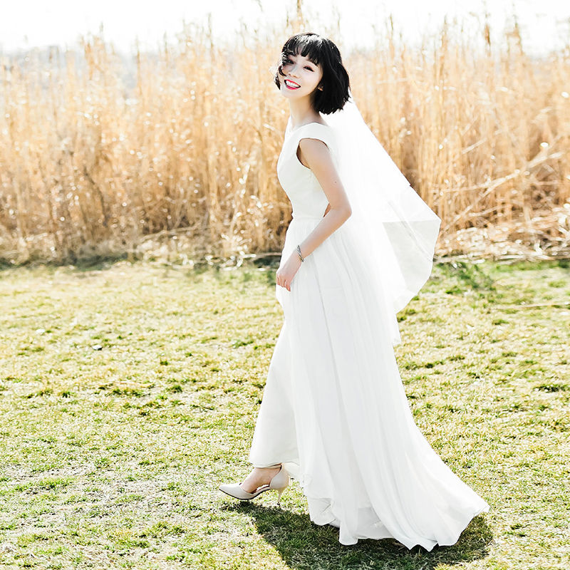 ウエディングドレス ホワイト オーダーメイド可能 ミニトレーン タンク  