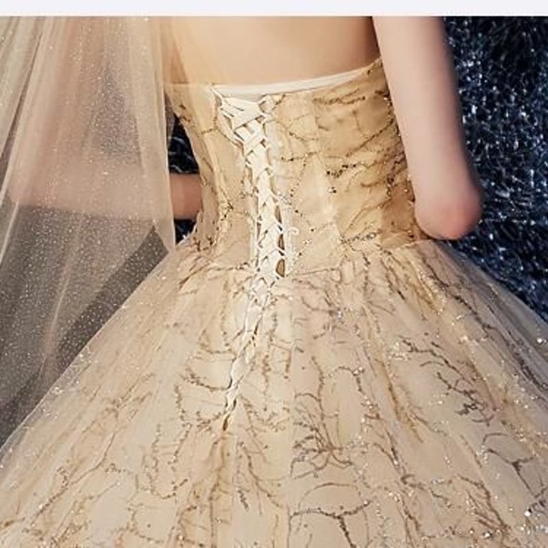 カラードレス シャンパン色 キラキラチュール ベアトップ プリンセス  