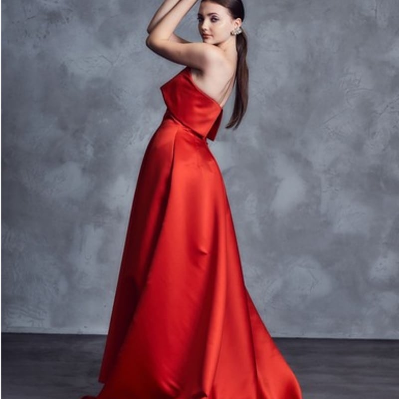 人気上昇 カラードレス 赤 高級イタリアサテン ベアトップ ビスチェ  