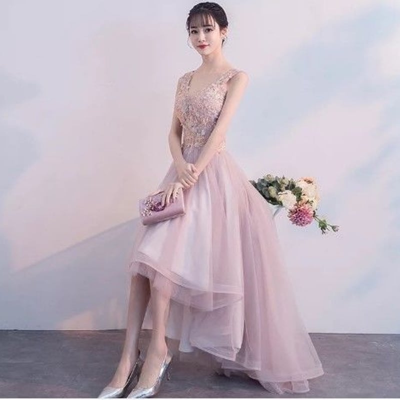 カラードレス ピンク 柔らかく重ねたチュールスカート フィッシュ  