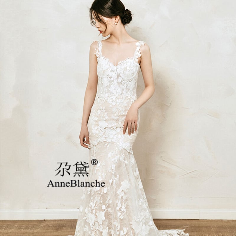 高品質！ ウエディングドレス オフホワイト キャミソール 3D立体レース  