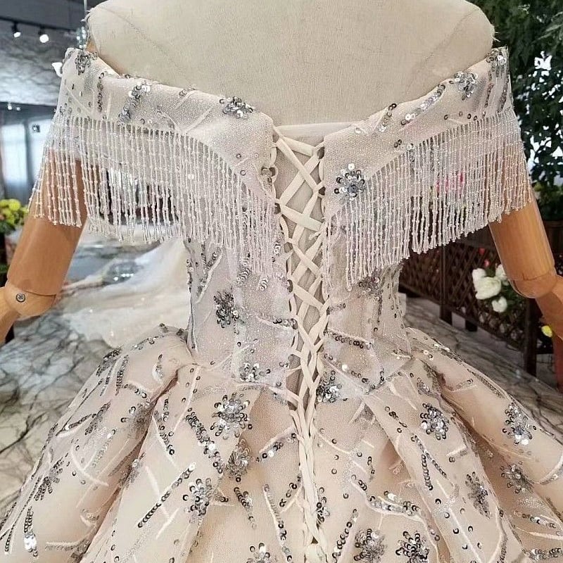 ウエディングドレス プリンセスライン オフショルダー レース ハンド  