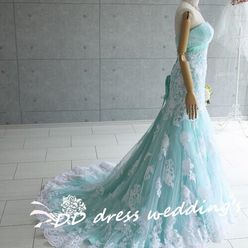 高品質!カラードレス 薄緑 3D立体レース刺繍 マーメイドライン 高品質!カラードレス 薄緑 3D立体レース刺繍 マーメイドライン