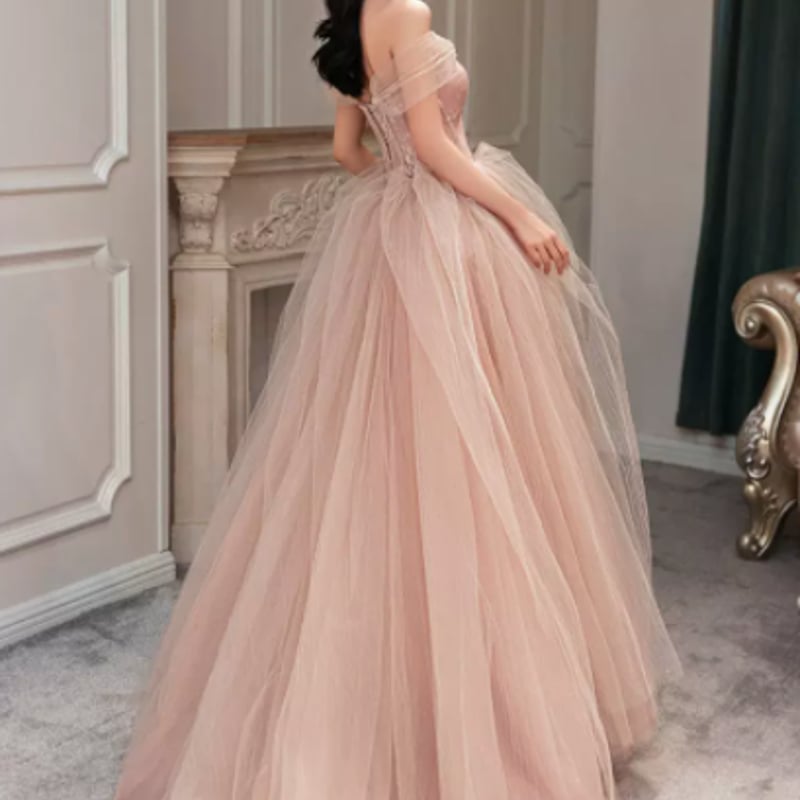 フランス風 ドレス ピンク ソフトチュール演奏会/音楽会/発表会など 前  