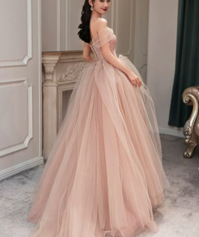 フランス風 ドレス ピンク ソフトチュール演奏会/音楽会/発表会など 前  