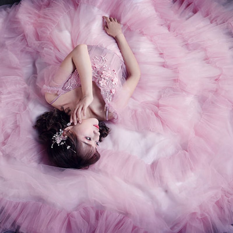 pain】チュールレイヤードミニドレス ピンク pain】チュールレイヤード