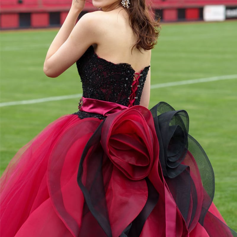 YNS wedding 赤色　カラードレス　ワインレッド カラードレス【ワインレッド】 ウェディングドレス カラードレス YNS