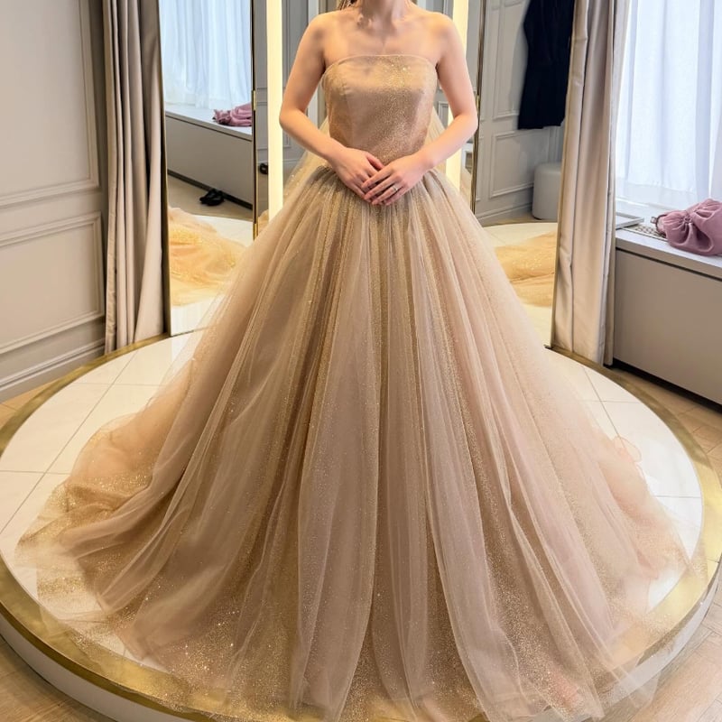 カラードレス シャンパン色 シークインチュール ビスチェドレス 華やか