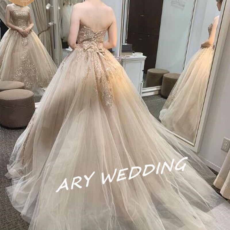 豪華！ ベアトップ カラードレス 薄シャンパンの色 ソフトチュール  