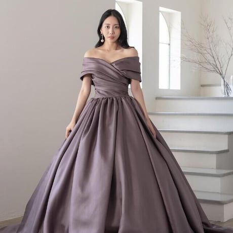 豪華！  オフショルダー    ファスナー   紫青  スリット  華奢   ハンドメイド  披露宴/	結婚式