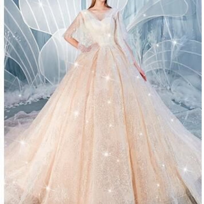 カラードレス シャンパン色 上質オーガンジー プリンセスライン豪華  