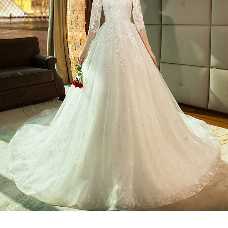 ウエディングドレス ホワイト 上質オーガンジー Aライン ロング