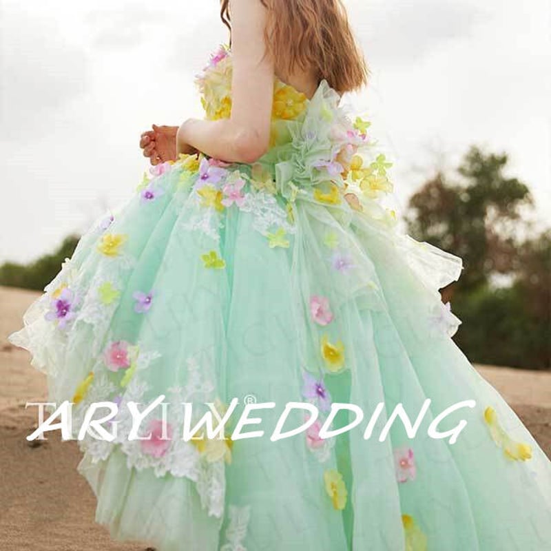 高品質！薄緑 ベアトップ カラードレス 前撮り フィッシュテール