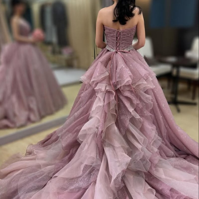 くすみピンクフリル チュールドレス くすみピンクフリル チュールドレス くすみピンク チュール