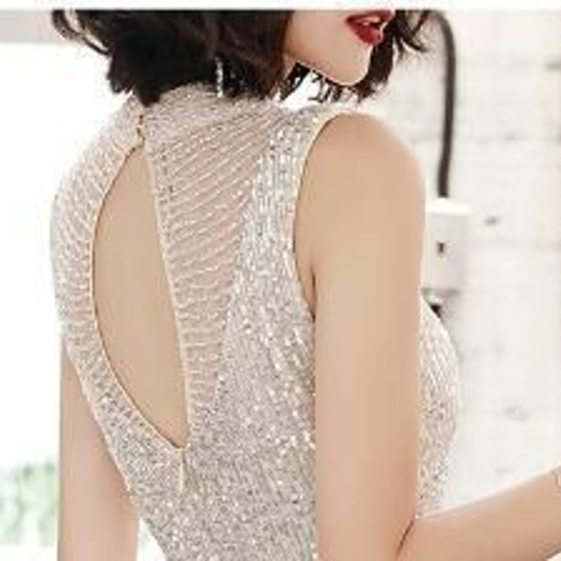 カラードレス シャンパン色 繊細レース ビーズ スパンコール  