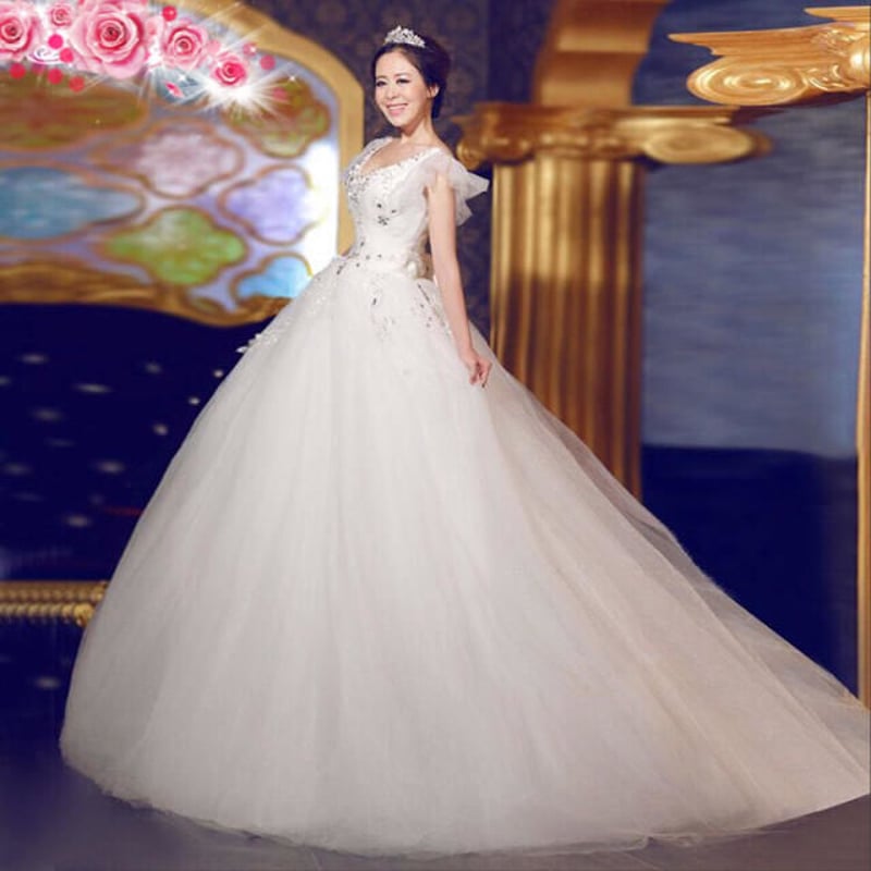 高級優雅 ウェディングドレス トレーン ドレスワンピース結婚式、発表 