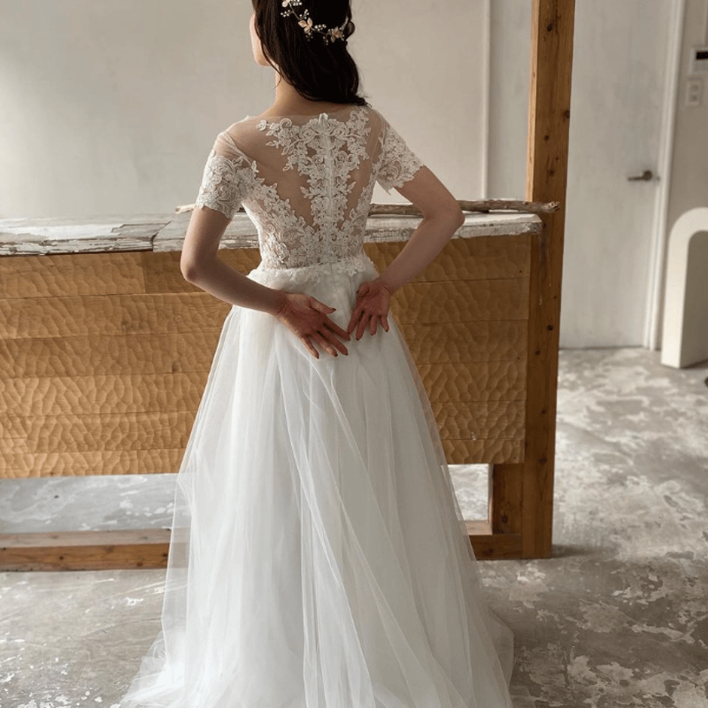ウェディングドレス 半袖 ボレロ チュールスカート 花嫁