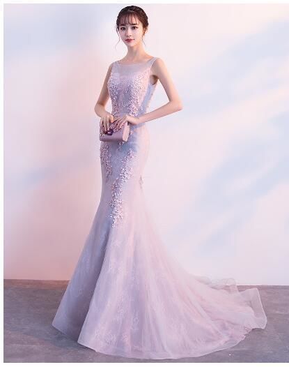 カラードレス 薄ピンク 贅沢な総レース シアーな美しさ マーメイド