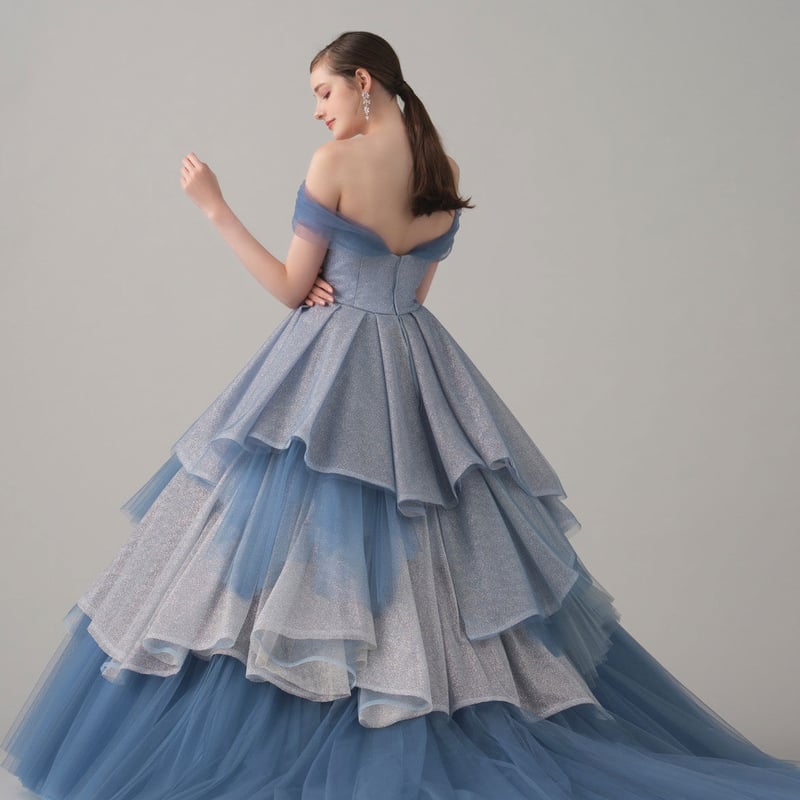 カラードレス 紫青 キラキラチュール 柔らかく重ねたチュールスカート  