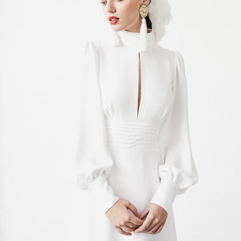 パーティードレス ロングスリーブ バックレス 2次会/合コン/デート  