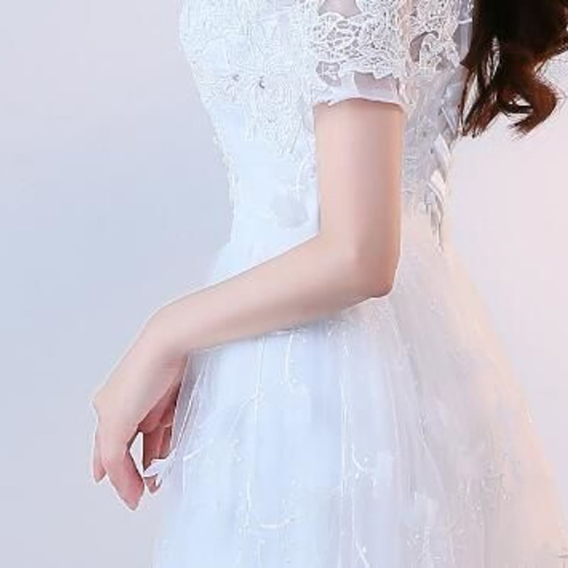 ウエディングドレス ホワイト 上質オーガンジー スパンコール V