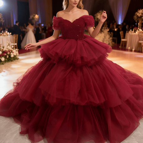 人気上昇！カラードレスボルドー色  韓国風ドレス  取り外し可能な付け袖 ファスナー  レイヤードドレス   華やかなトレーン  結婚式    憧れのドレス   ブライダル