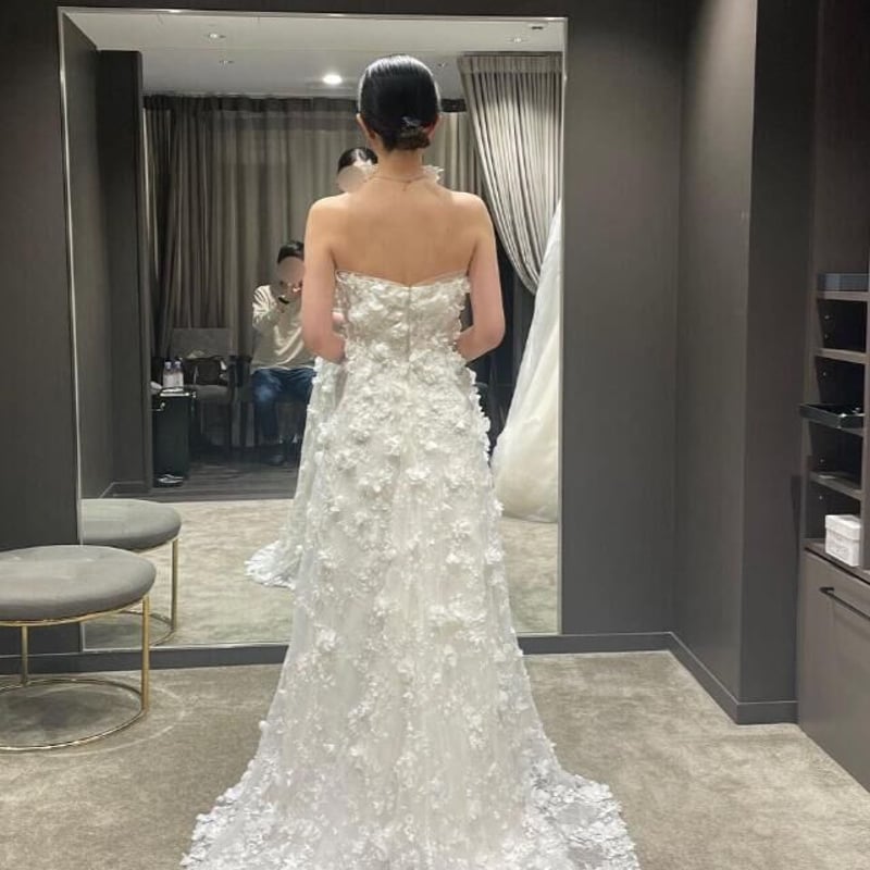 ウエディングドレス 3D立体レース刺繍 贅沢な小花総レース ファスナー  