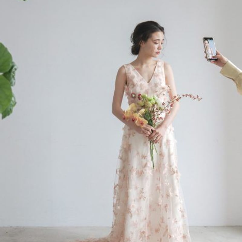 フランス風 Vネック キャミソール ウエディングドレス 前撮り 3D立体  