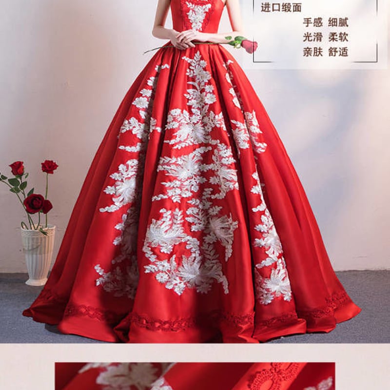 ホットプレート セール カラードレス ワインレッド 花柄の ベアトップ 光沢サテン 水着