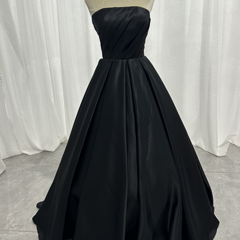 カラードレス ブラック 編み上げ 光沢サテン 床付く ビスチェドレス