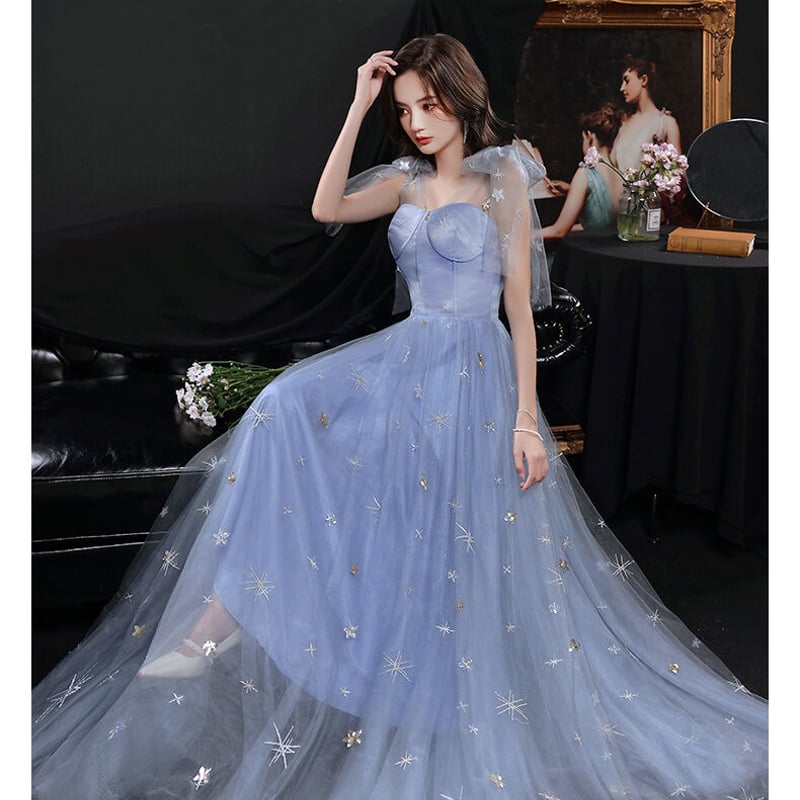 大人気上昇 キャミソール パーティードレス 青 ソフトチュール 2次会