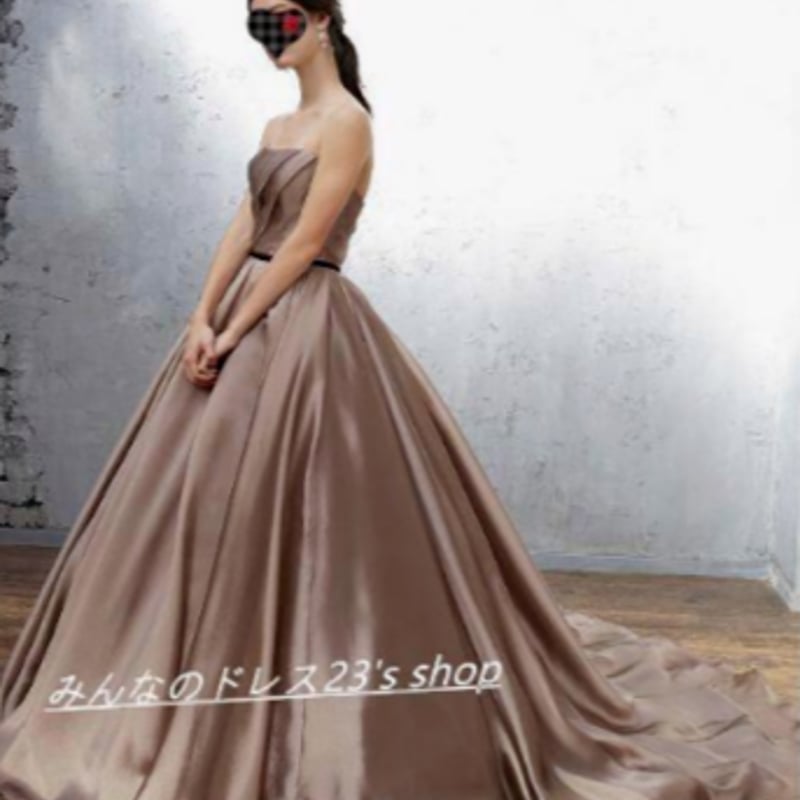 ブラウンカラードレス 結婚式ドレス ベアトップ トレーン 花嫁 前撮り  