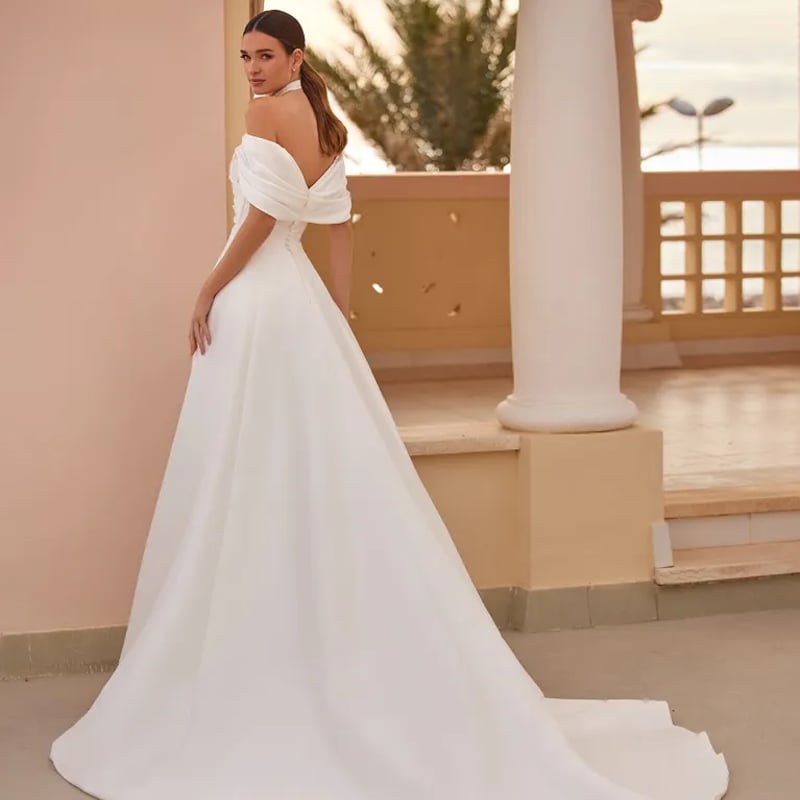 ウェディングドレス オフショルダー スレンダーライン ファスナー ブラ 