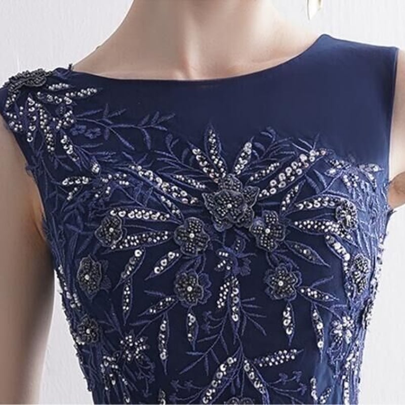 高品質！ネイビー パーティードレス 上質オーガンジー ファスナー  