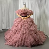カラードレス くすみピンク 取り外し可能なオフショルダー  インポートビジューレース  ボリュームドレス  ツーピース  結婚式