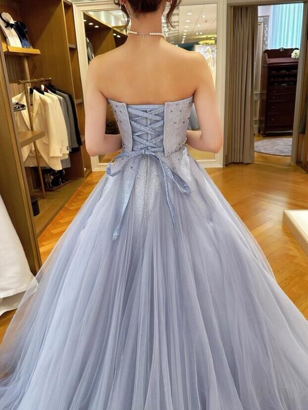 カラードレス 藤紫 柔らかく重ねたチュールスカート ビーズ キラキラ  