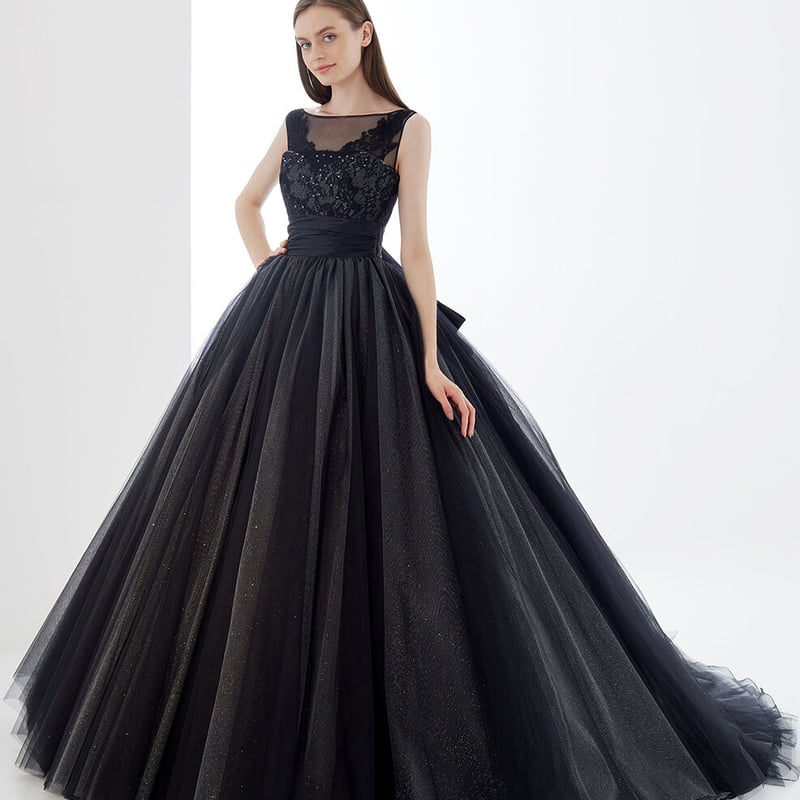 カラードレス ブラック キラキラチュール 取り外し 柔らかく重ねた