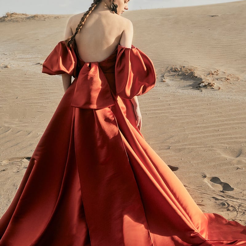 パーティードレス パフスリーブ リボン ベアトップ 2次会/合コン  