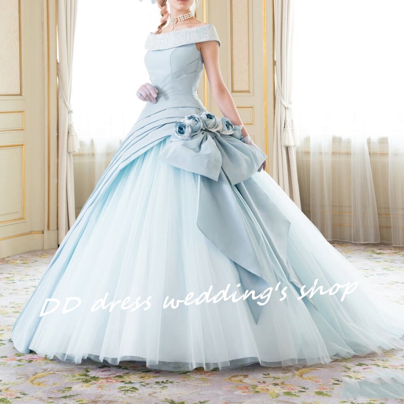 高品質！水色 オフショル パーティードレス 2次会/披露宴/挙式  