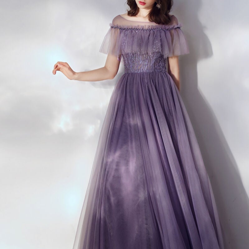 上品！パーティードレス 紫 プリンセスライン ソフトチュール